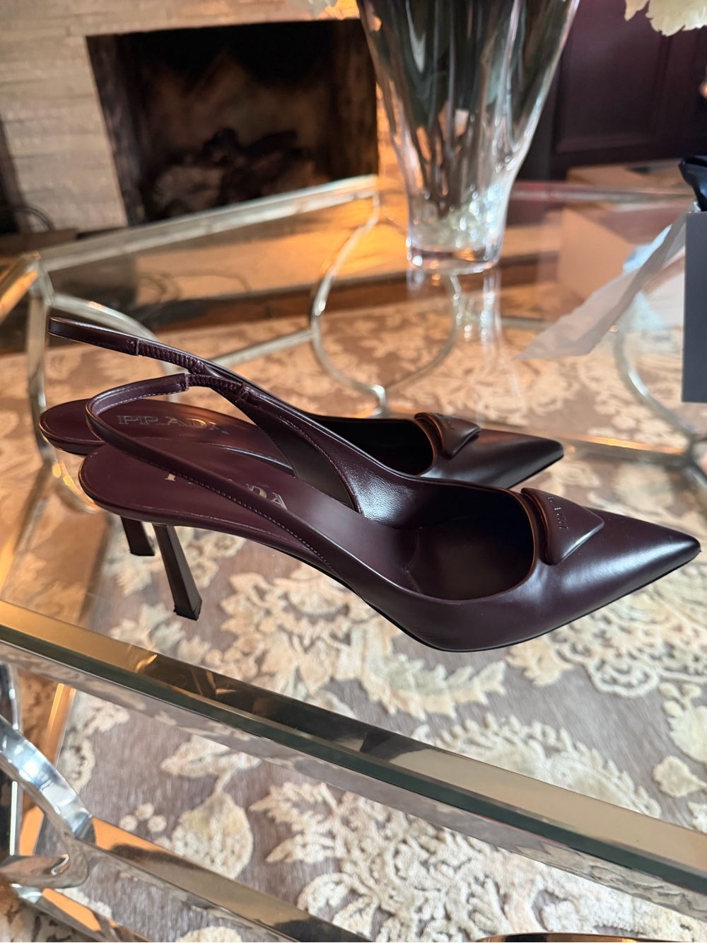Prada Dark Burgundy Leather Slingback Pointed Pumps $1,270 new for $700